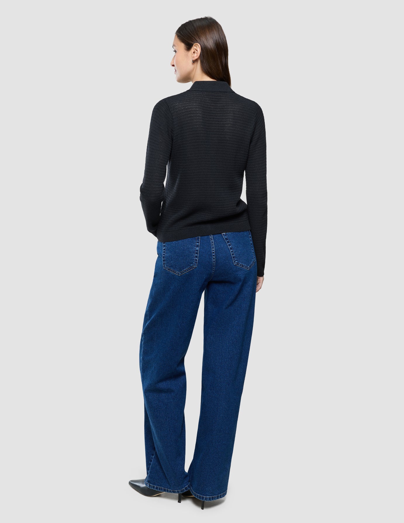 Women Structured Polo Long Sleeve Black